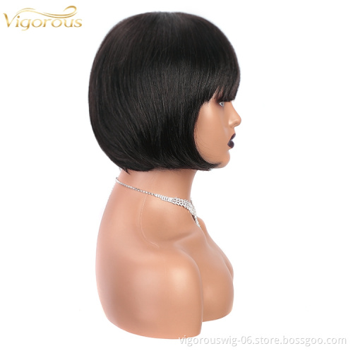 Vigorous vendors cheap wholesale bob bang straight bleached knots real brazilian human hair wig for black women